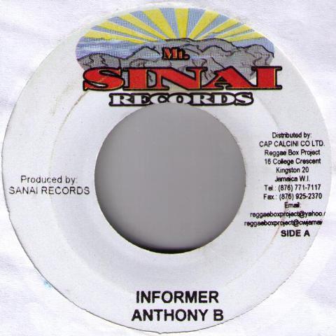 7inch Record ANTHONY B / VIRGO MAN - Informer / Put It On NONE Mt. Sinai Recor Jamaica Reggae, Ska & Dub Used