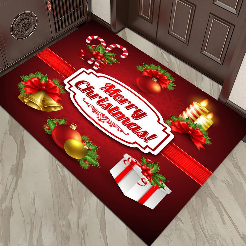 Christmas Floor Mat Red Festive Christmas Decorative Floor Mat Entry Door Non-slip Floor Mats for Home and Commercial Use