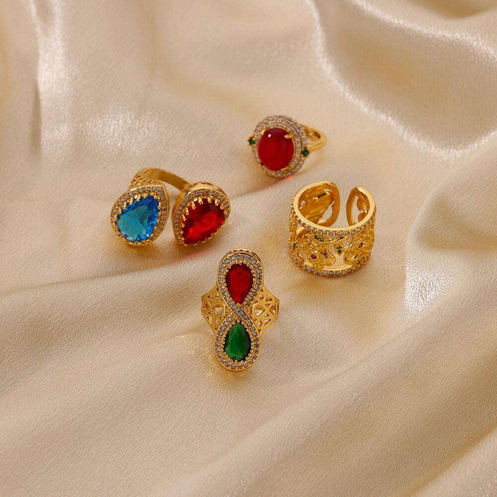 Luxury Water Drop Cubic Zircon Rings for Women Open Adjustable Gold Color Wedding Ring Vintage Aesthetic Jewelry Gift Anillos