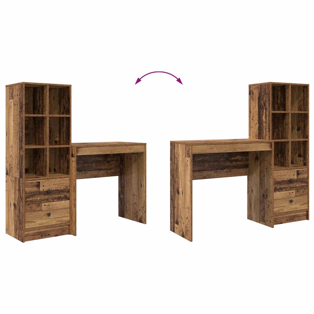 Desk with Drawers and Shelf 2 pcs Reclaimed Wood Look