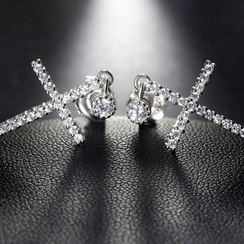 Women's Luxury Geometric Elegance Cross Earrings Wedding Engagement Party Jewelry Accessories
