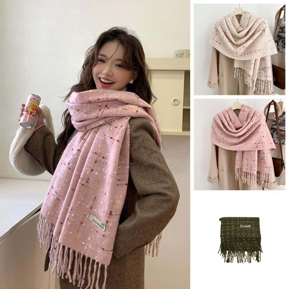 Korean Style Wool Tassel Scarf Windproof Women Plaid Shawl Fashion Winter Cashmere Scarf  Female