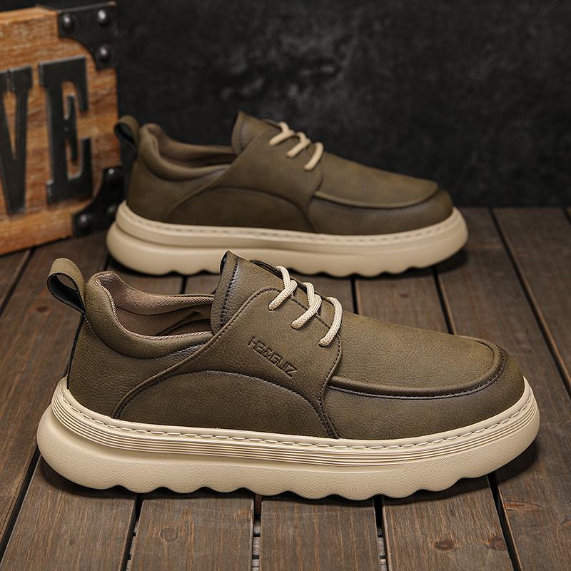 Men's Low-Top Casual Leather Shoes Vintage British Style Lightweight Soft Bottom Outdoor Work Shoes Spring Autumn Season