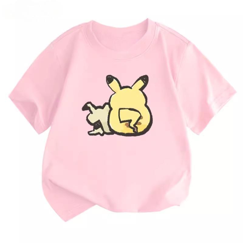 Potdemiel Summer New Pikachu Children's Pure Cotton T-Shirt, Comfortable and Breathable, Suitable for Both Boys and Girls.