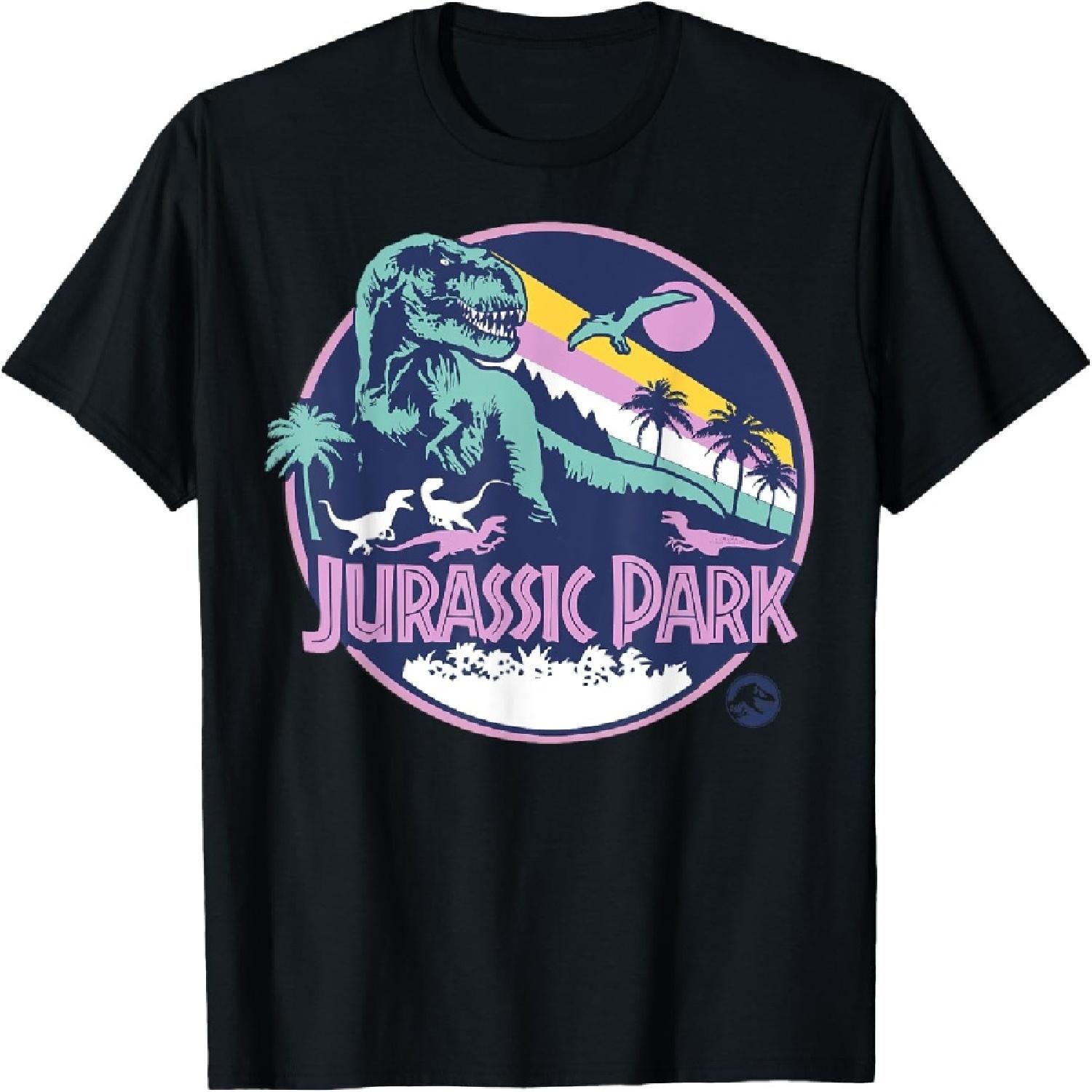 Jurassic Park Purple Retro Dinosaur Scene T-Shirt S