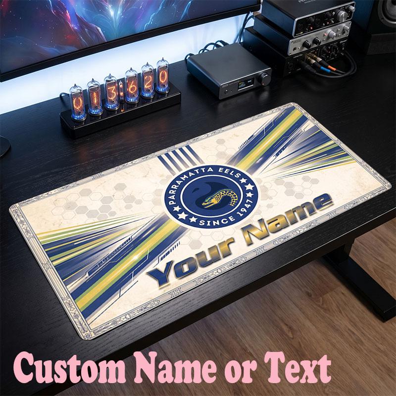 Parramatta Eels Customized Name Text Mouse Pad, Large Desk Mouse Mat Personalized Home Office Present
