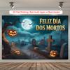 Party Backdrop Halloween Flat Graveyard Scary Pumpkin Lanterns Tombstones Event Photo Background Outdoor Party Decor