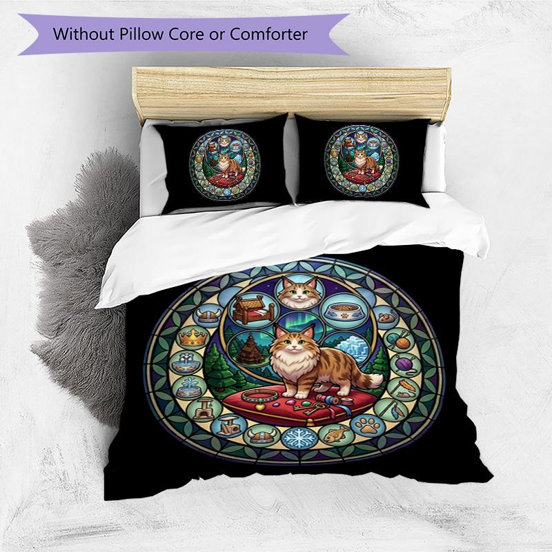 Cats Glass Fantasy Pattern Bedding,Quilt Set Quilt Cover Pillowcase Home Birthday Gift (1*duvet cover+2*pillowcase,without core)
