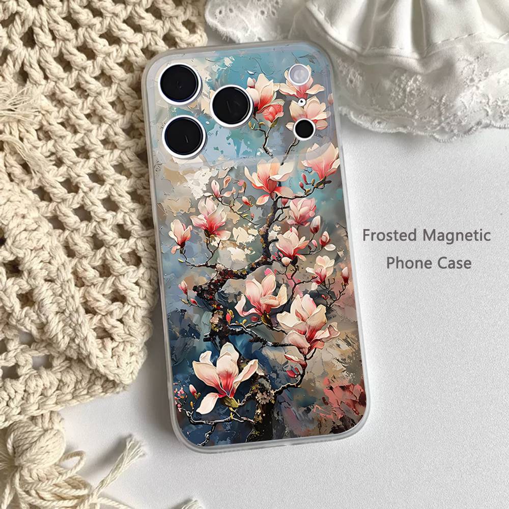 Painting Art FlowerS COLORFUL Frosted Clear Magnetic Case for iPhone 17,16,15,14,13,12,11 Pro,Max,Plus,Mini,Air,E iPhone14ProMax