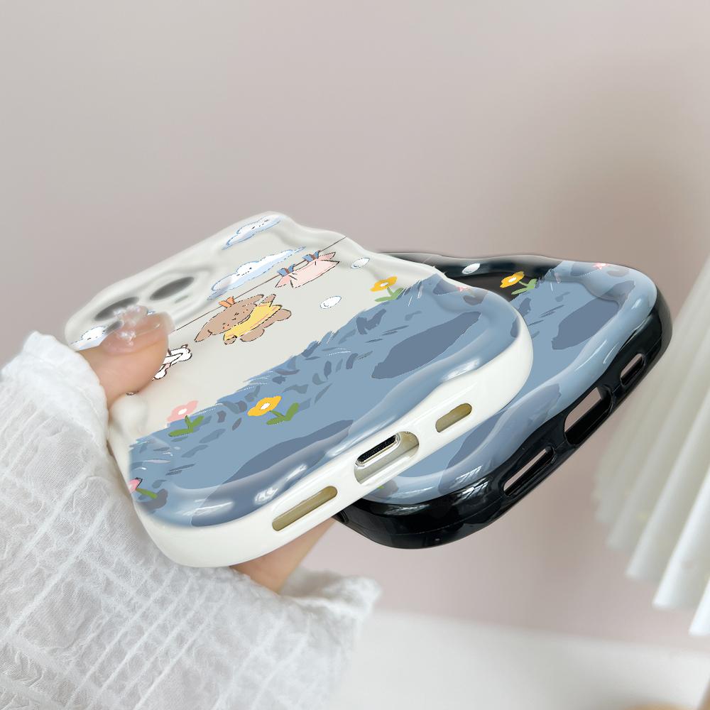 Carcasă cu textura cremă cu model de desene animate cu margine ondulată Husă din silicon moale pentru telefon pentru Xiaomi Redmi