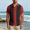 Men Short Sleeve Casual Button Down Shirt Relaxed Fit Lightweight Fabric Vertical Stripe Pattern Lapel Collar Pocket Design