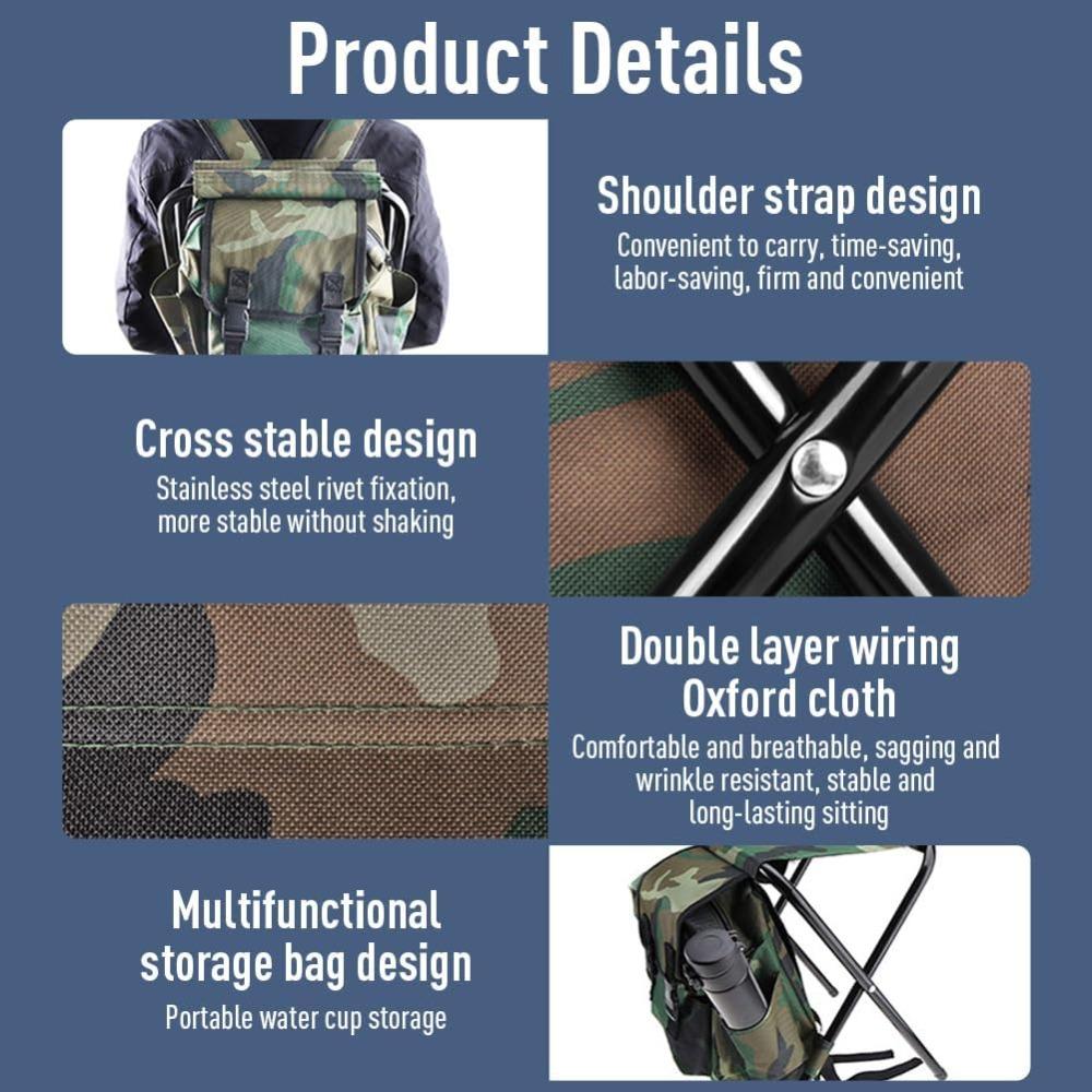 Portable hiking backpack chair, folding fishing chair, Oxford cloth stool for backpacking camping, hiking and traveling