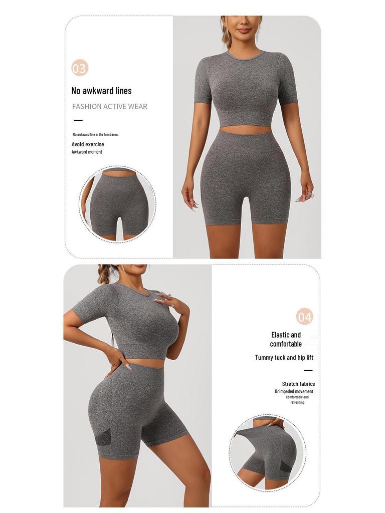 European & American High-Waist Fitness Yoga Shorts with Hollow Short Sleeve.