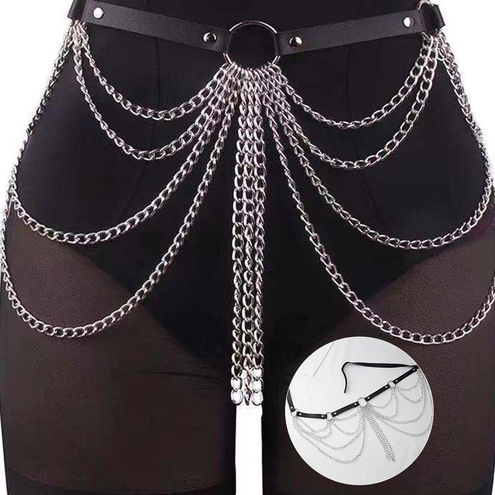 Multilayered Trendy Waist Band Slimming Cummerbands Tassel Pendant Waistband Metal Chain Belt