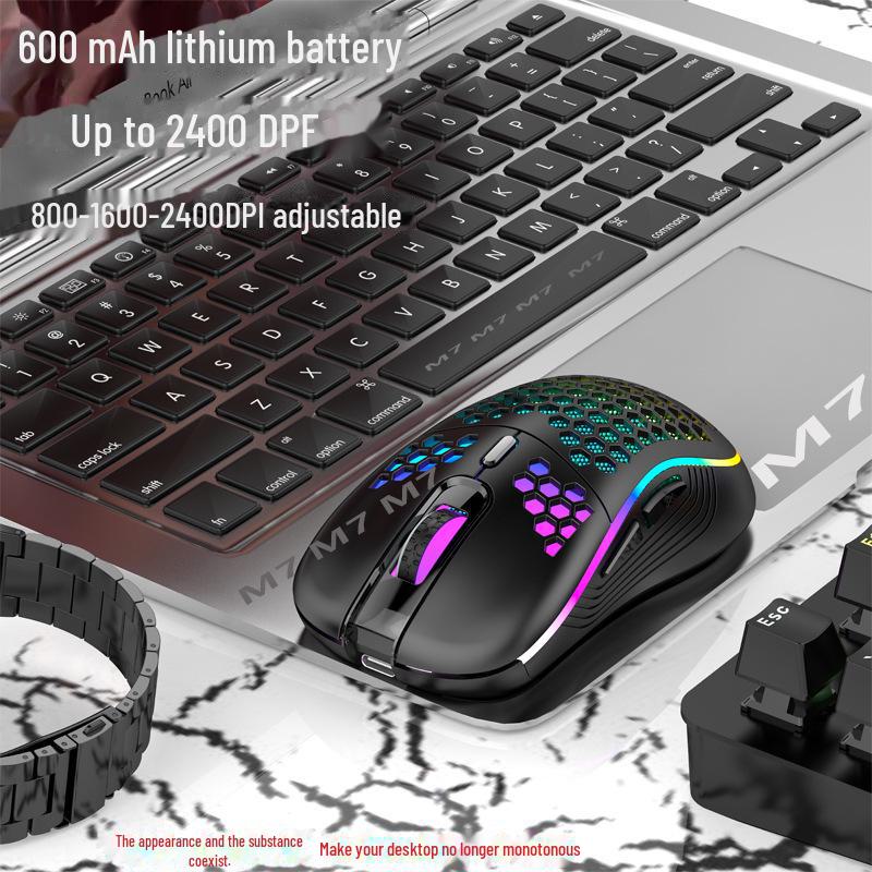RGB Luminous Gaming Mouse with Wireless Hollow Honeycomb Design, Lightweight and TYPE-C Wired Charging.