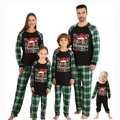 Christmas Print Family Matching Pajama Set, Round Neck Long Sleeve Top and Pants Loungewear
