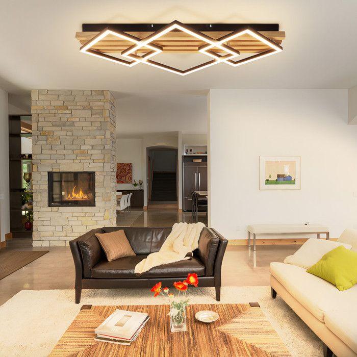 Plafonnier LED Carré en Bois Noir NETTLIFE, 3 Cadres, Dimmable 3 000 K - 6 500 K, Design Moderne pour Salon Chambre Cuisine Couloir