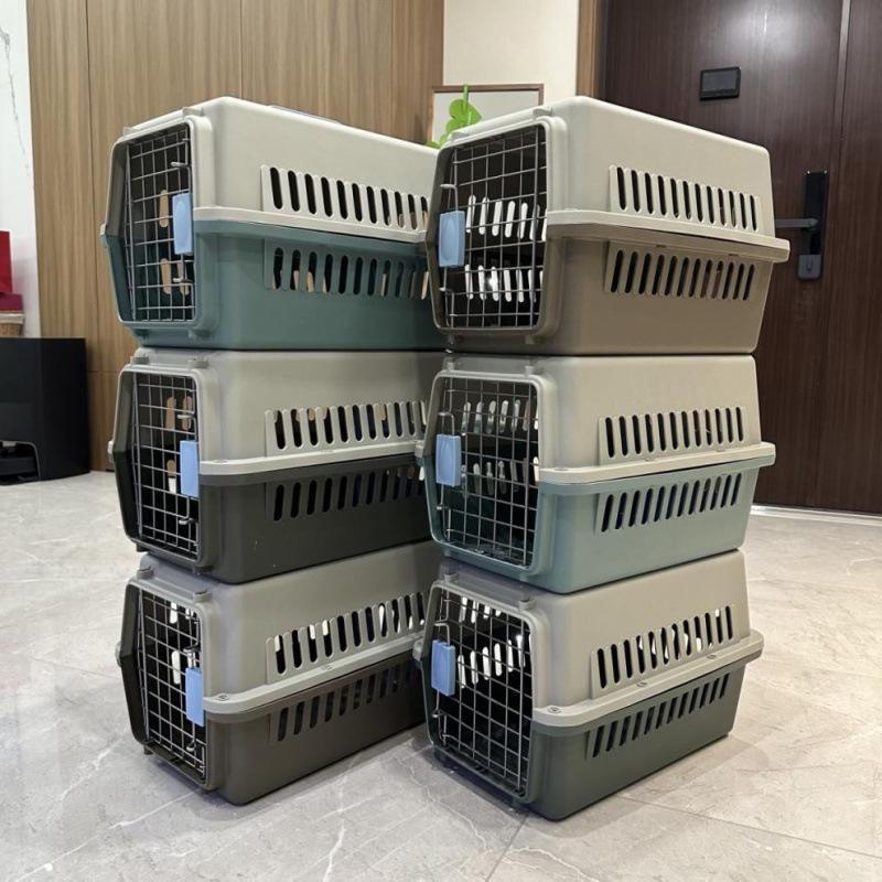 Portable Graphite Green Pet Carrier: Cat Cage & Dog Shipping Box
