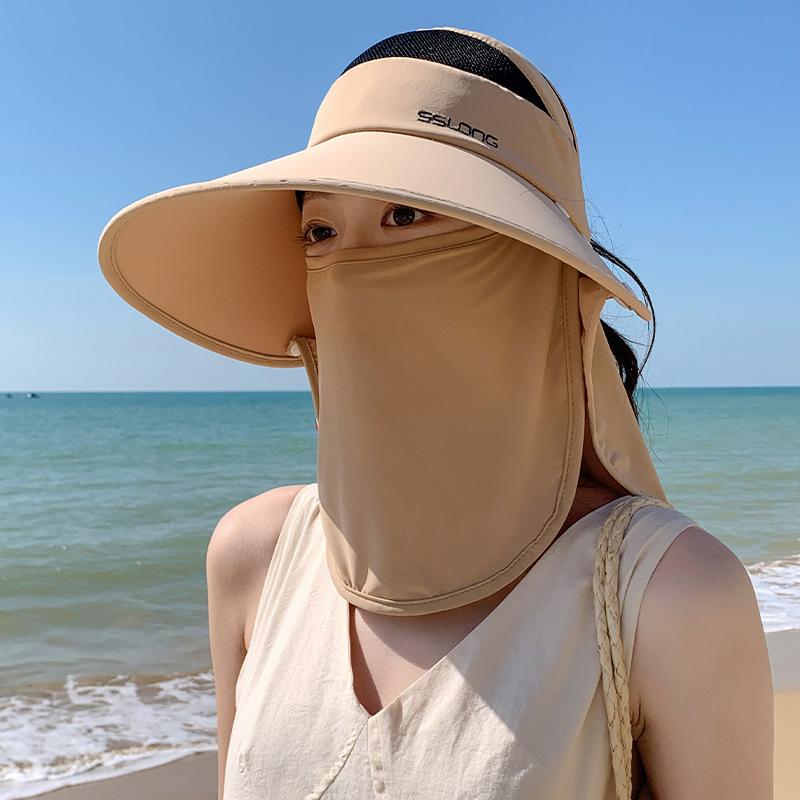 Summer Ice Silk Shawl Hat Summer New Multi Functional Mask Face Covering Sun Protection Hat Women's Outdoor Large Ridge Sun Hat