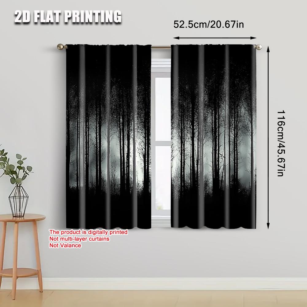 2pcs   Contemporary Curtains 2D print Gothic Black Forest & Pine Tree Print 100% Polyester (without rod) Art Deco Festive Perfect