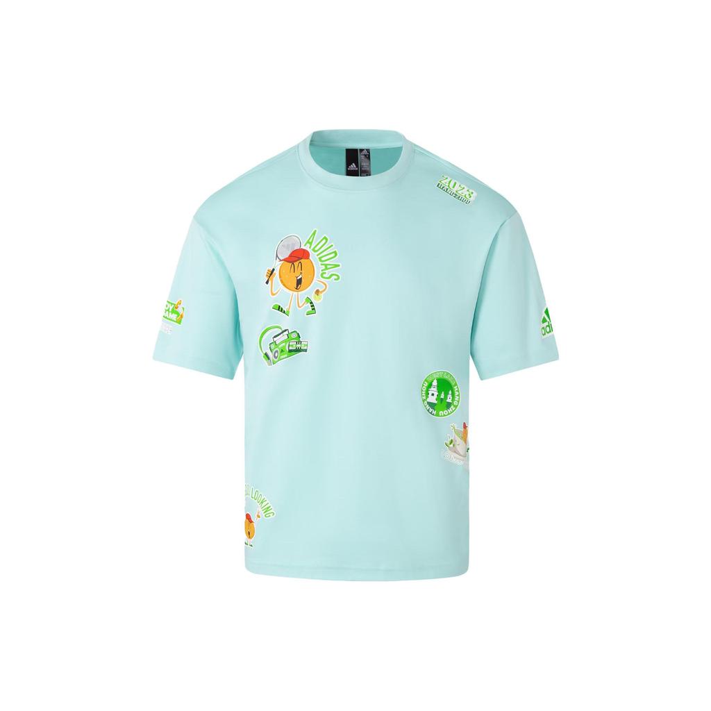 adidas Cartoon Print Casual Short Sleeve T-Shirt Unisex Tops Light-Aqua-Blue JE0951