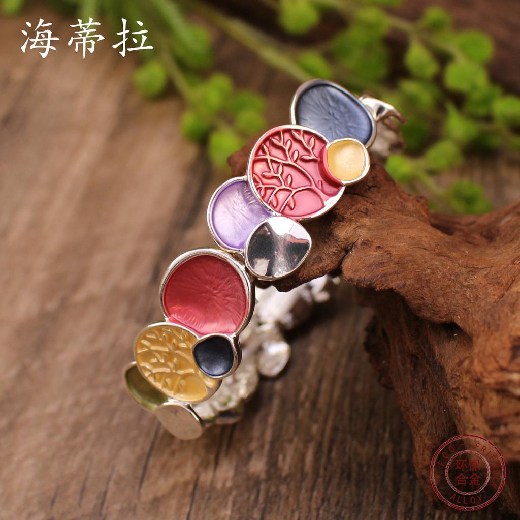 Farbmalkunst Öl Runde Lebensbaum elastisches Armband, personalisiertes modisches vielseitiges Armband für Damen