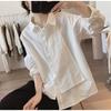 Cotton Shirt Women's New Spring Autumn Loose Korean Style Simple Design Irregular Top