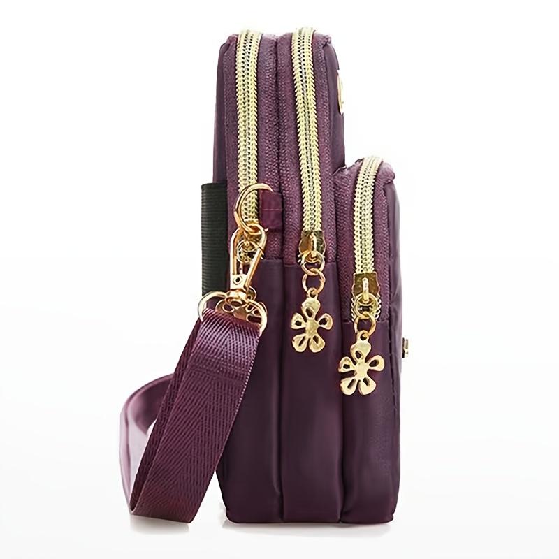 Unisex Nylon Quadratische Umhängetasche mit abnehmbarem Riemen - Kompakte Reißverschluss-Handytasche für Damen & Herren, Sommerliche Freizeit-Mini-Tasche in Schwarz