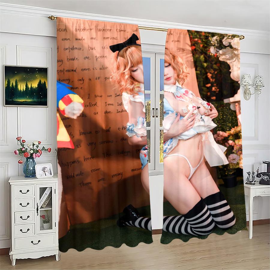 Pure and innocent girl printed curtains, pole bag curtains, bedroom and living room, home decoration, room decoration