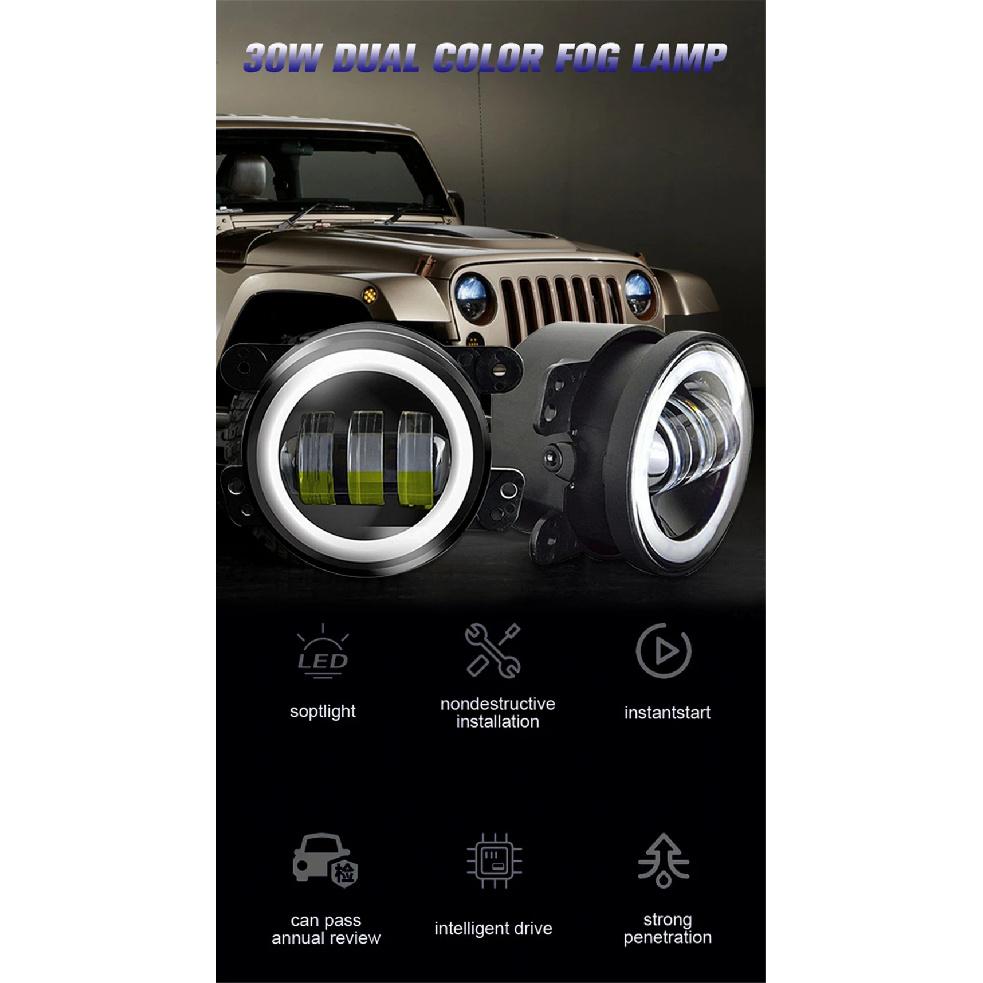 3.5 Inch / 4 Inch LED Fog Light DRL Round Angel Eyes Assembly White And Yellow Light Auto Car Fog Lamp