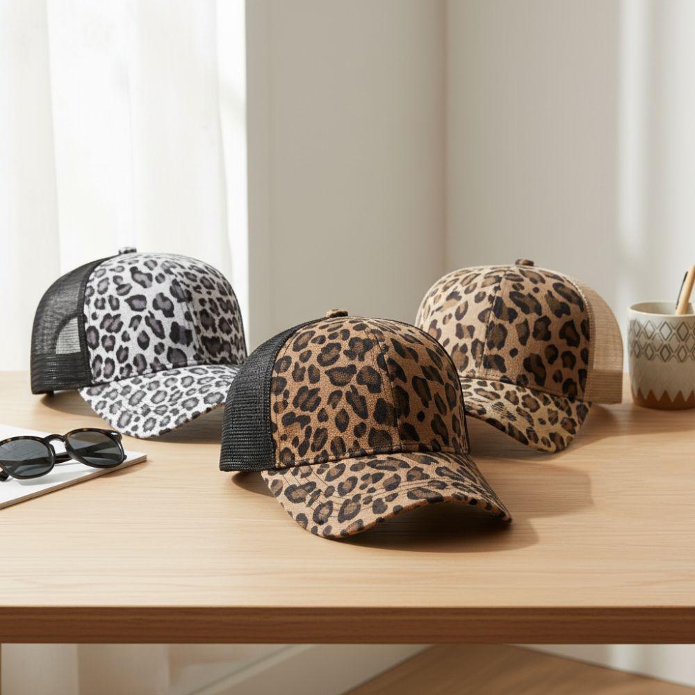 Casual Vintage Leopard Print Baseball Caps With Breathable Mesh Adjustable Baseball Hats Sun Visor Sports Cap Outdoor Activities