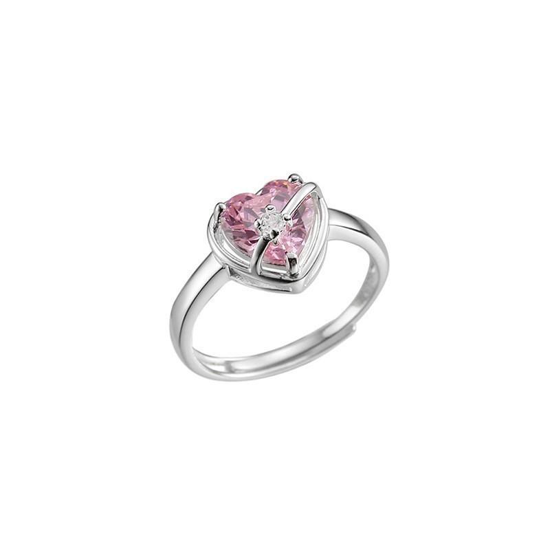 Charming Pink Heart Ring For Women Adjustable Stylish Design Trendy Copper Accessory