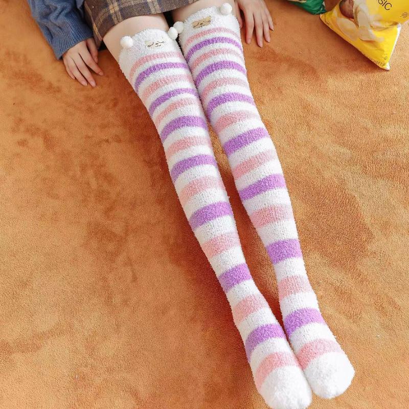 Japanese Girl Animal Modeling Knee Socks Striped Cute Compression Autumn Winter Warm Sock Kawaii Cozy Long Thigh High Socks
