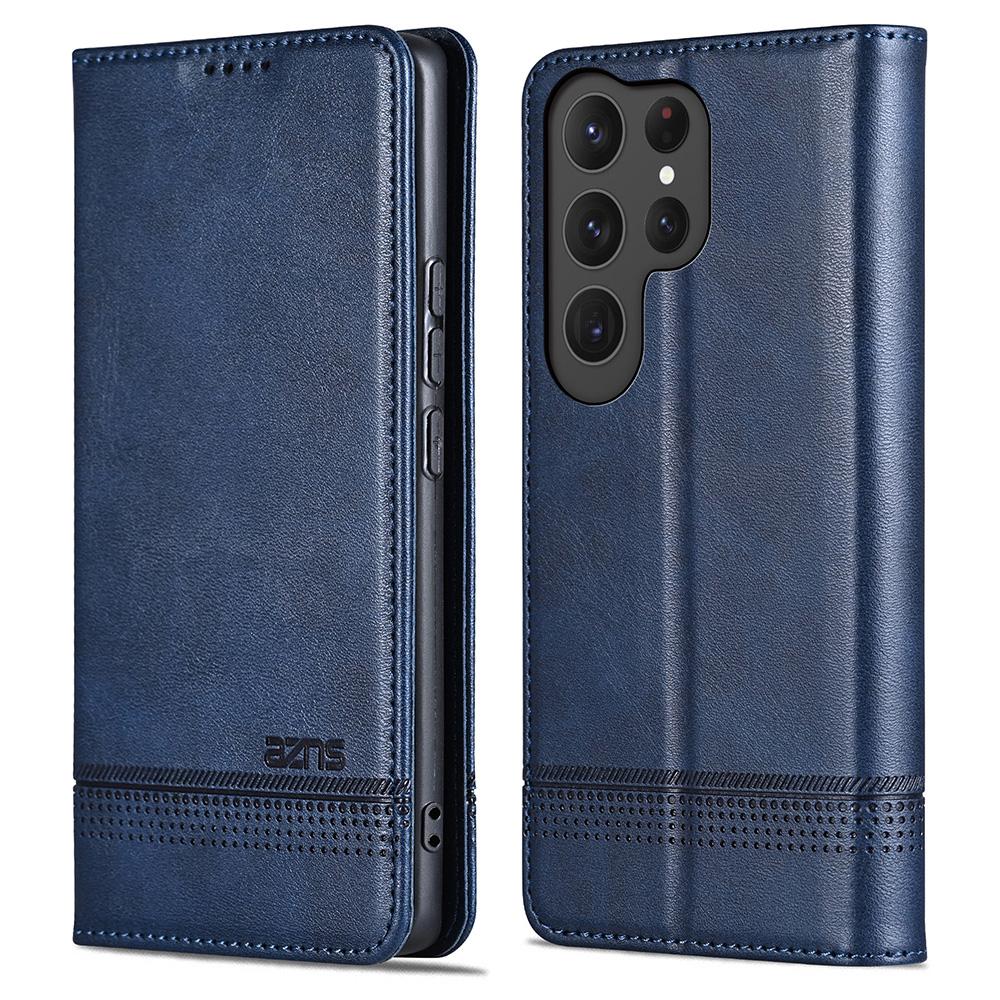 

AZNS For Samsung Galaxy S25 Ultra Case Cowhide Texture PU Leather Wallet Phone Cover Blue