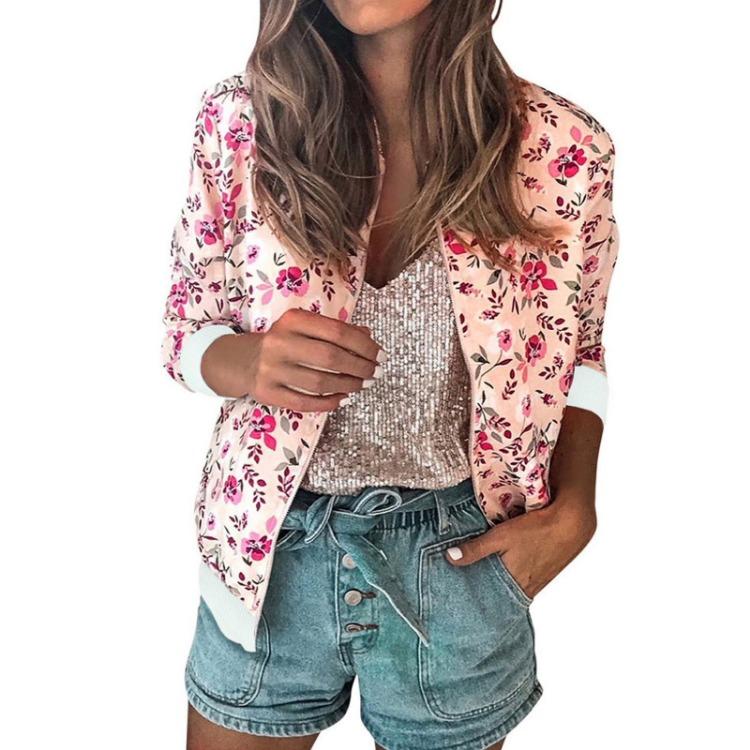 Women Casual Retro Floral Print Zipper Jacket Outerwear Coat Tops