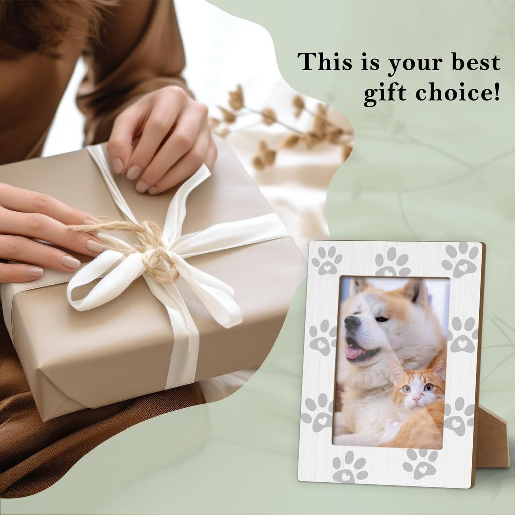Pet Paw Prints Picture Frame, 4x6 Pet Photo Frame With Stand, Gifts for Dog Lover Dog Owner, Tabletop Picture Frames for Home Living Room Bedroom