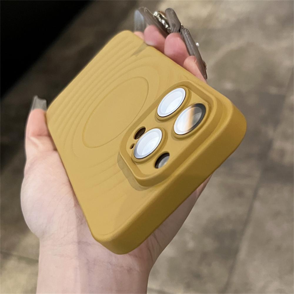 Luxury Wave Ripple Pattern Phone Case For iPhone 15 14 13 Pro Max Solid Color Lens Film Camera Protection Shockproof PC Cover
