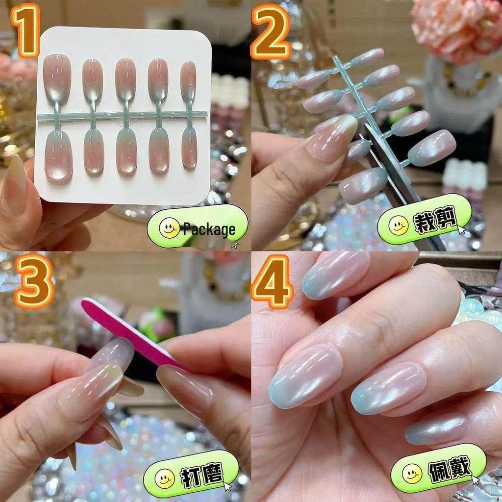 Dreamy Blue Gem Press-On Nails - Early Spring Lake Collection: Elegant, Gentle, High-End Whitening Style for Spicy Girl Students