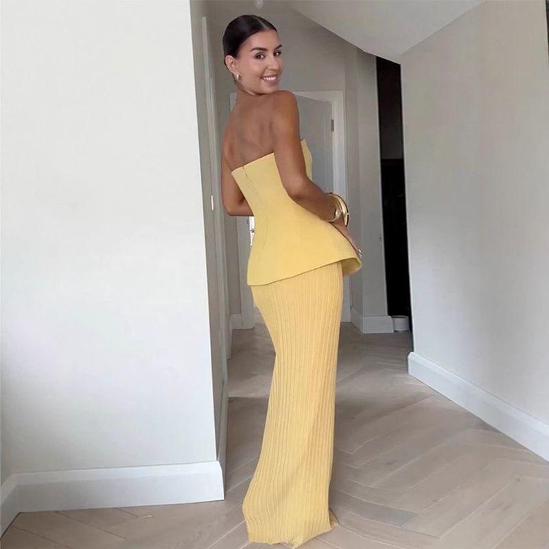 2025 Spring and Summer New Temperament Waist Hugging Tube Top Pleat Skirt sets Half Skirt Set