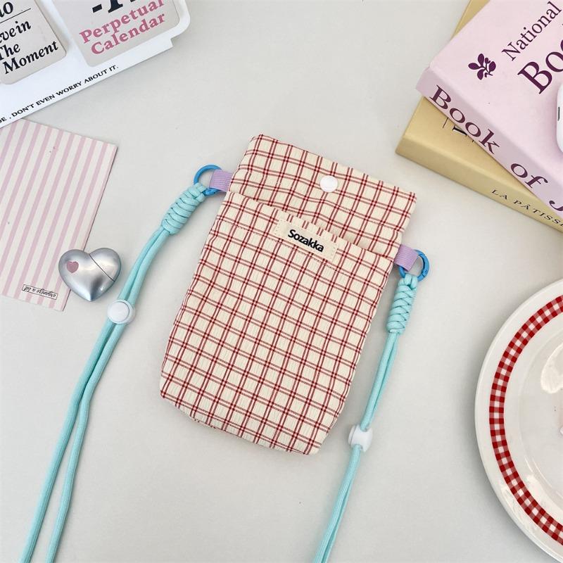 1 High-value Plaid Diagonal Span Mobile Phone Bag, New Girls' Sundries Storage Bag, Key Mobile Phone Storage
