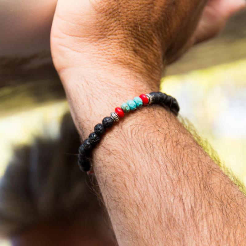 Vulkanstein & Türkis Herren Retro Gewebtes Kettenarmband