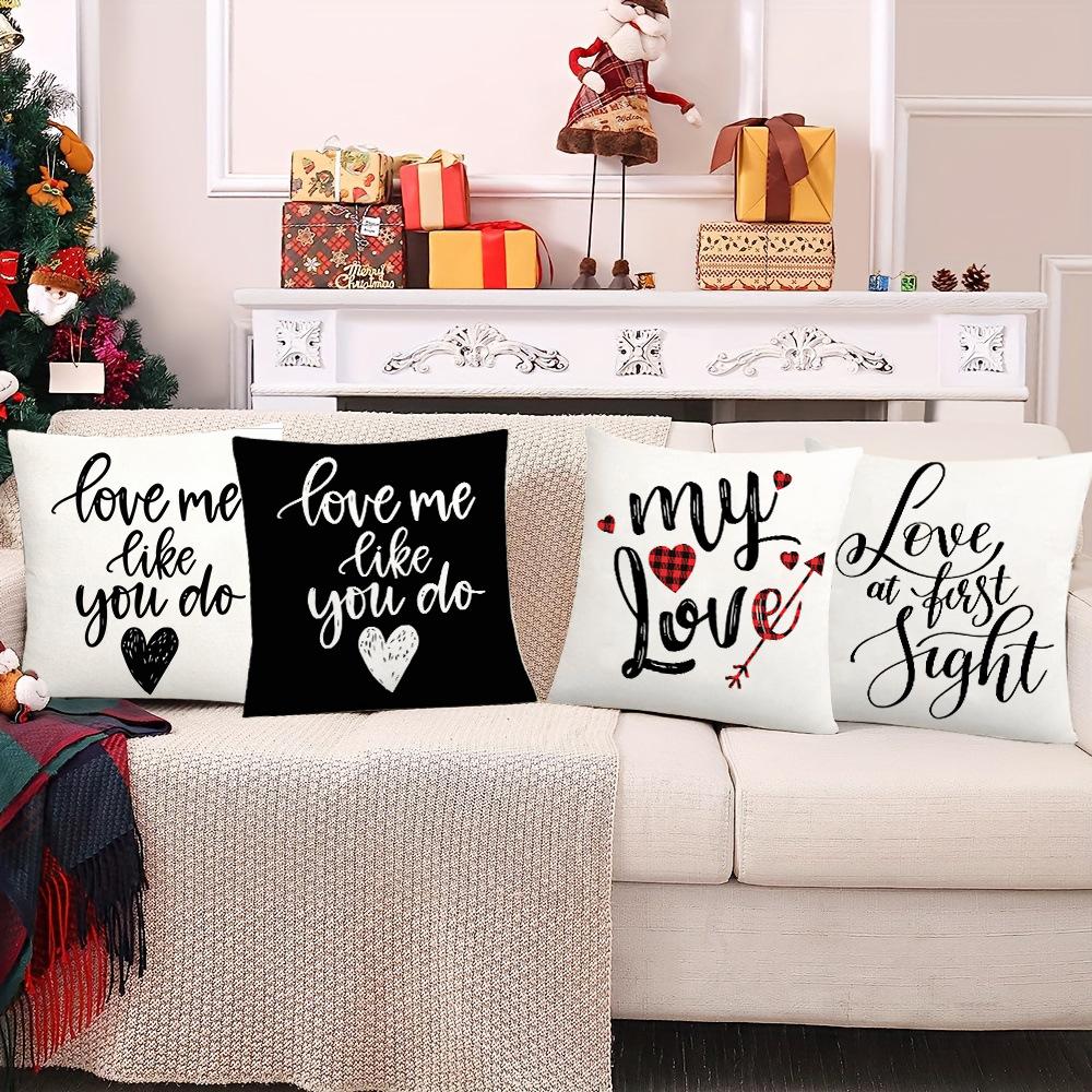 Valentine's Day Letters Black and White Cotton Linen Super Soft Peach Leather Velvet Pillowcase Sofa Home Cushion Cover