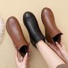 Fashion Winter Women Genuine Leather Flat Ankle Boots Elderly Plus Size Warm Non-slip Snow Boots Mother Cotton Shoes Black Brown