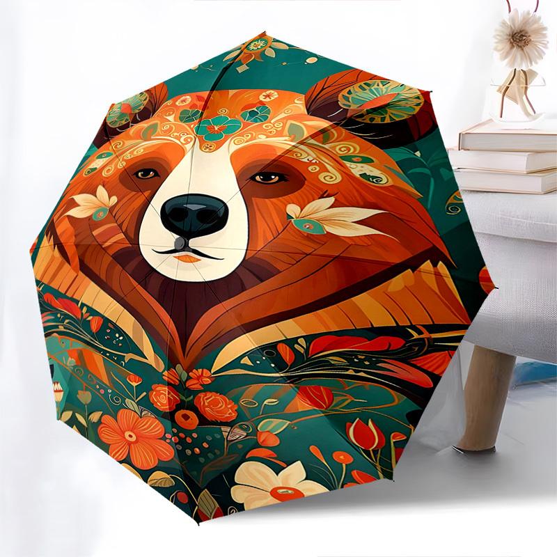 

1pc Floral Artwork Automatic Folding Umbrella, Portable 3-Fold Design with Iron Frame, Perfect for Outdoor Use, Festive Gifts, Fans, Travelers, Daily