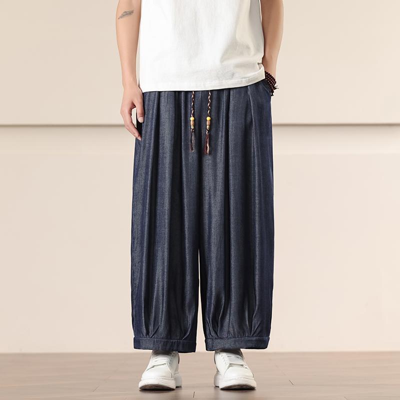 Spring Men's Loose Wide Leg Pants Chinese Style Autumn Man Harem Pants Casual Nine Points Joggers Hip Hop Trousers