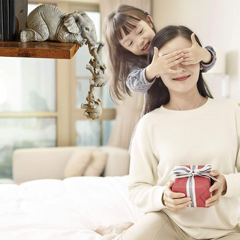 3pcs Resin Elephant Mother Figurines Hanging Resin Statue Crafts Home Living Room Decoration