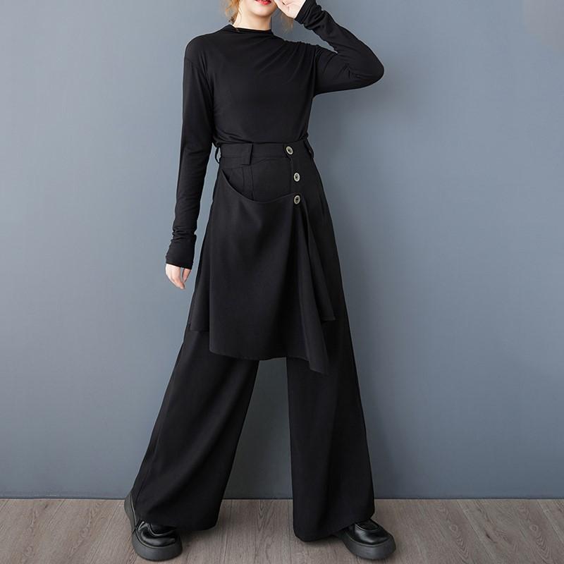 Black Plus Size Vintage Spring Autumn High Waist Wide Leg Skirt Pants Women Loose Casual Trousers