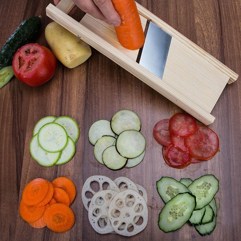Multifunctionele Wooden Vegetable Cutter Including Steel Blade Slicer Potato Peeler Carrot Cheese Grater Kitchen Tools