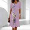 Damskie Modne Eleganckie Piękne Kwiaty i Trawa Nadruk Letnie Wiosenne Krótki Rękaw Okrągły Dekolt Codzienne Sukienki