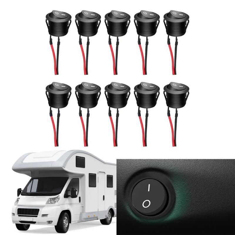 Round Rockers Switch,10Pcs Rockers Switch,12V Toggle Switch with Prewired Electrical Switches for Boats Car